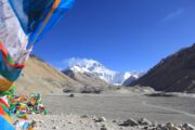 prayer flag and Mt. Everest